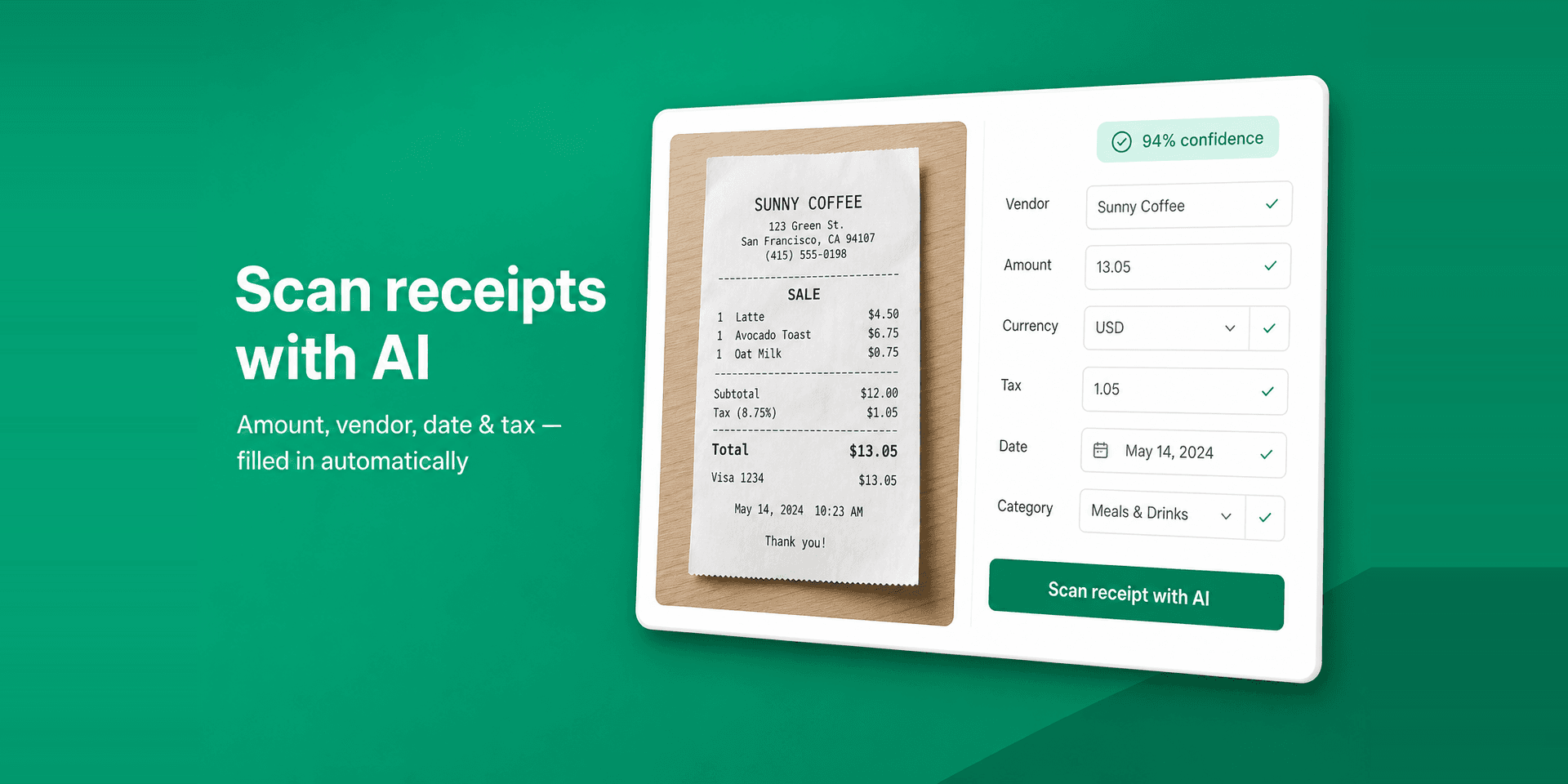 Expense Manager scanning a receipt and tracking approvals on a monday.com board